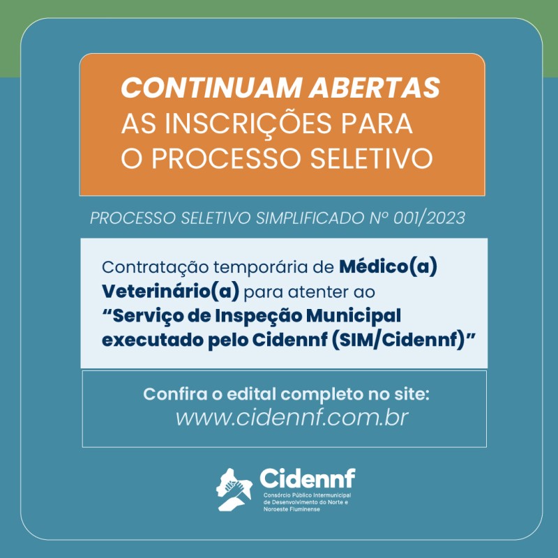 Inscrições abertas as inscrições do Processo Seletivo para contratação de Médico Veterinário  